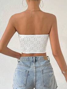 SHEIN Privé Ruched Bustier Bandeau Top - White - View 3