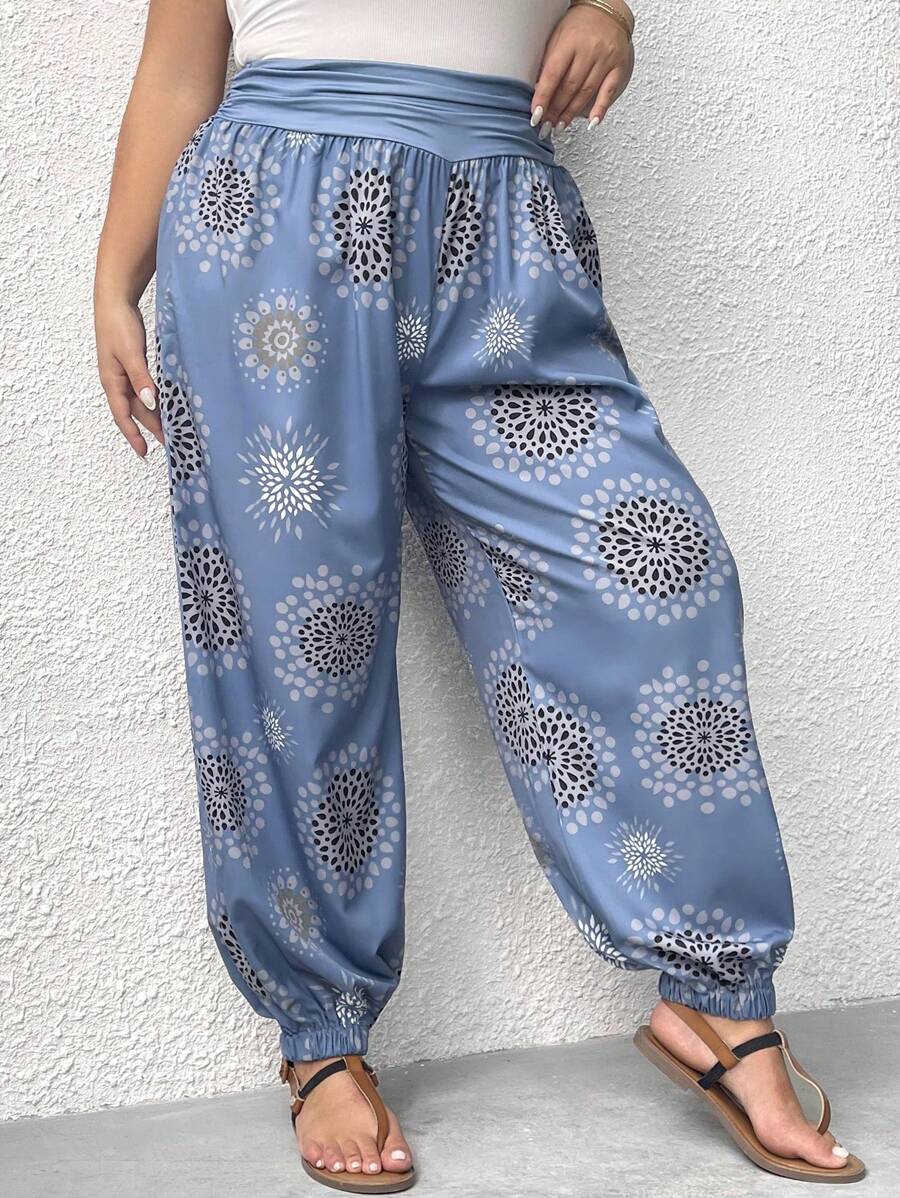 EMERY ROSE Quần Plus Size Xù Hoa Giải trí - Màu xanh lam - Xem 1