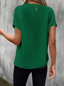 SHEIN LUNE Guipure Lace Panel Batwing Sleeve Blouse - Dark Green - View 2