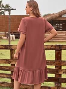 EMERY ROSE Đầm Plus Size Viên lá sen màu trơn Dễ thương - Bụi hồng - Xem 2