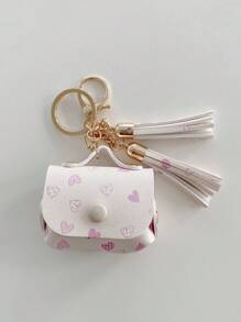 愛心圖案PU皮革耳機殼適用於Airpods - 紅白色 - 查看 3