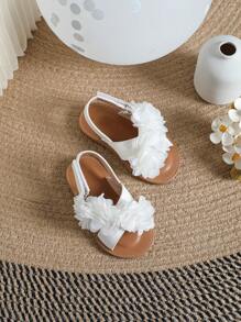 女嬰花朵裝飾交叉透氣公主露跟涼鞋適合夏天 - 白色 - 查看 1