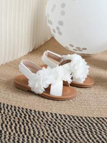 女嬰花朵裝飾交叉透氣公主露跟涼鞋適合夏天 - 白色 - 查看 3