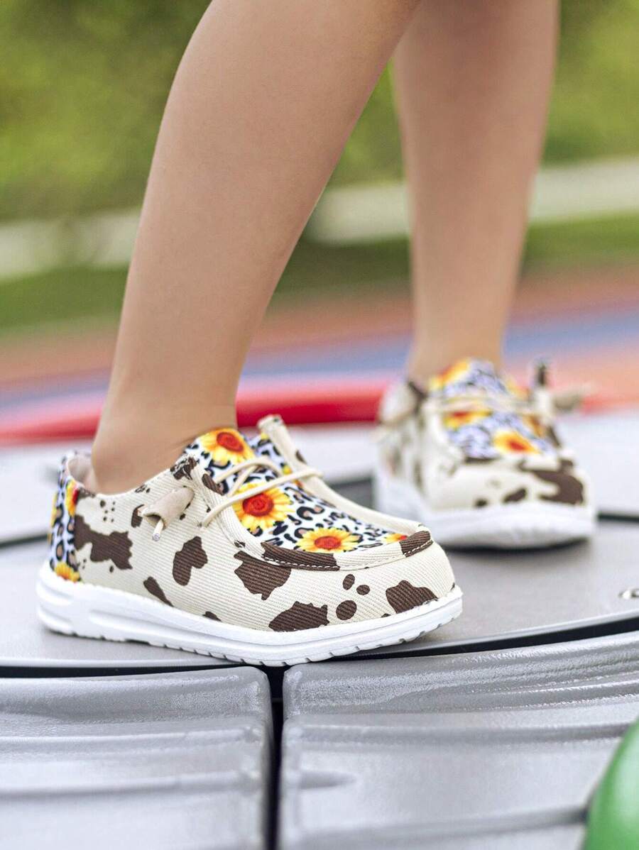 Cô gái Leopard & Sunflower Pattern Thiết kế buộc dây Giày lười thể thao cho hoạt động ngoài trời - Màu be - Xem 1