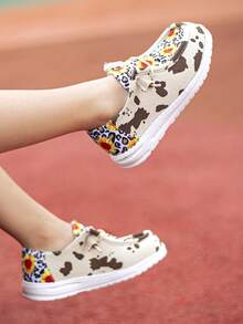 Cô gái Leopard & Sunflower Pattern Thiết kế buộc dây Giày lười thể thao cho hoạt động ngoài trời - Màu be - Xem 3
