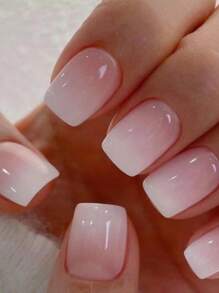 24pcs Long Square Icy White Ombre Fake Nail & 1sheet Tape & 1pc Nail File - Multicolor - View 1