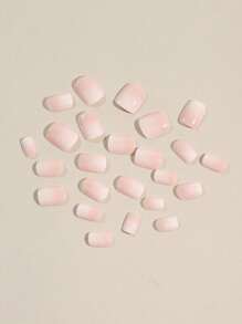 24pcs Long Square Icy White Ombre Fake Nail & 1sheet Tape & 1pc Nail File - Multicolor - View 5