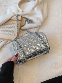 Mini Quilted Square Bag Turn-Lock Flap Funky - Silver - View 2