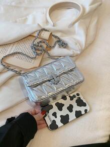 Mini Quilted Square Bag Turn-Lock Flap Funky - Silver - View 4