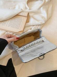 Mini Quilted Square Bag Turn-Lock Flap Funky - Silver - View 5