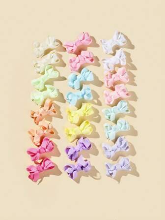 24入組嬰兒素色蝴蝶結裝飾髮夾