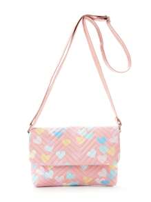 Girls Heart & Chevron Pattern Adjustable Strap Decor Buckle Square Bag - Pink - View 1