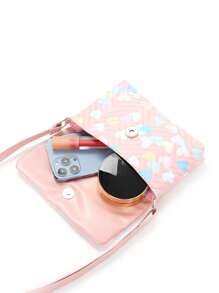 Girls Heart & Chevron Pattern Adjustable Strap Decor Buckle Square Bag - Pink - View 2