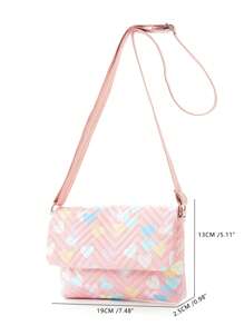 Girls Heart & Chevron Pattern Adjustable Strap Decor Buckle Square Bag - Pink - View 6