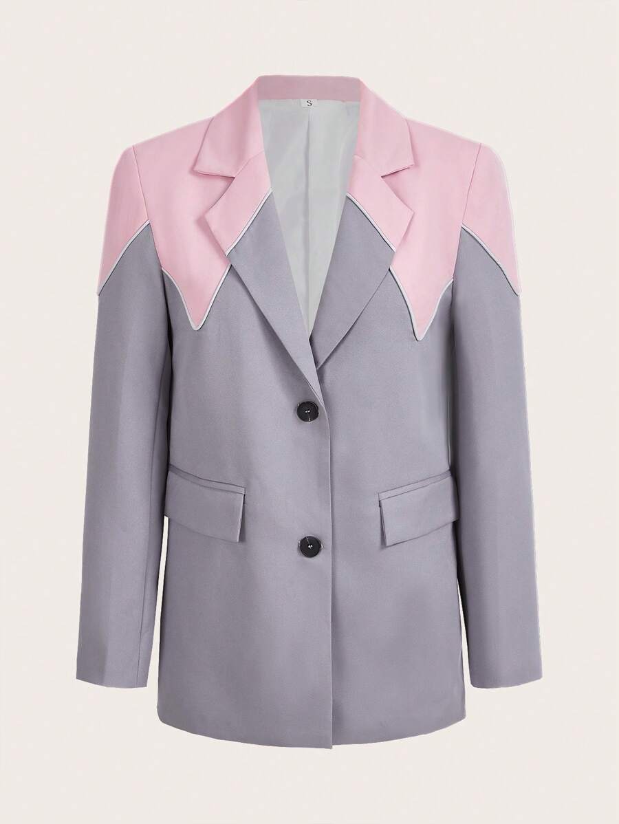 SHEIN Privé 雙色西裝領翻蓋細節西裝外套 - 彩色 - 查看 1