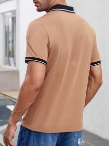 Manfinity Homme Men Palm Tree Print Striped Trim Polo Shirt - Brown - View 2