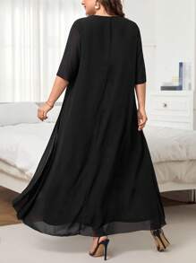 SHEIN Clasi 大碼印花蝴蝶袖連衣裙 - 黑色 - 查看 2