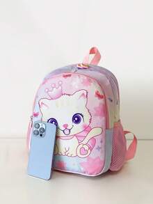 Chicas 1 pieza Mochila clásica con patrón de gato de dibujos animados cremallera para vida diaria - Multicolor - Ver 4