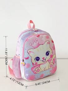 Chicas 1 pieza Mochila clásica con patrón de gato de dibujos animados cremallera para vida diaria - Multicolor - Ver 8