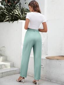 SHEIN Frenchy Solid Belted Suit Trousers - Mint Green - View 2