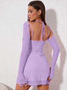 PARTHEA Abito aderente collo drappeggiato maniche a fessura plissettato incrociato con Bolero