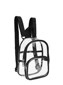 Chicas 1 pieza Mochila clásica PVC transparente cremallera para vida diaria - Negro - Ver 5