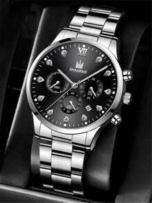 SHAARMS 1 Nam Bạc Dây Thép Không Gỉ Mặt Tròn Thời Trang Đồng Hồ Thạch Anh & 3 Vòng Tay Chi Tiết Bện, để Trang Trí Hàng Ngày - Bạc - Xem 3