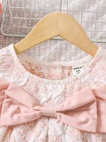 小女童花卉圖案提花前蝴蝶結荷葉邊連衣裙 - 粉色 - 查看 5
