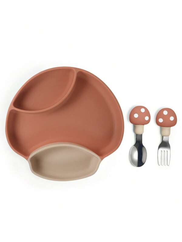3pcs Baby Mushroom Pattern Silicone Feeding Tool Set