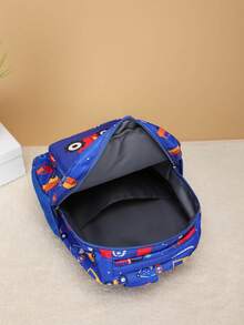 3 piezas Chicos al azar con dibujos animados con estampado de excavador poliéster dulce Mochila funcional & Bolsa cuadrada & Bolso bandolera Set - Azul - Ver 3