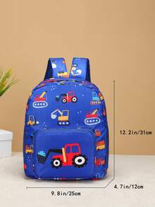 3 piezas Chicos al azar con dibujos animados con estampado de excavador poliéster dulce Mochila funcional & Bolsa cuadrada & Bolso bandolera Set - Azul - Ver 4