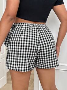 SHEIN Qutie Plus Gingham Tie Side Wrap Skort - Black and White - View 2