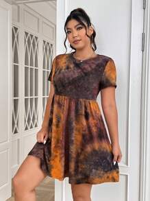 SHEIN EZwear Plus Tie Dye Smock Dress For Summer - Multicolor - View 3