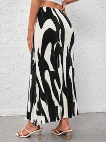 Firerie 滿版印花魚尾短裙 - 黑與白 - 查看 2