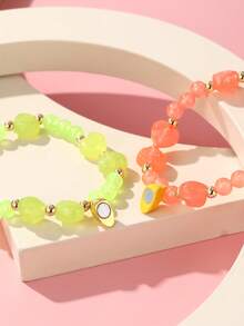 2pcs Candy-Colored Heart Beaded Magnetic Bracelet Set For Kids - Multicolor - View 2
