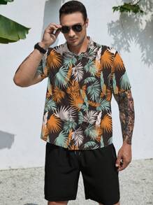 Manfinity RSRT Men Plus Tropical Print Shirt & Shorts - Multicolor - View 4