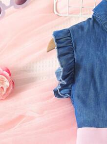 SHEIN 小女童荷葉邊襯衫和漸層網紗覆蓋半身裙 - 彩色 - 查看 5