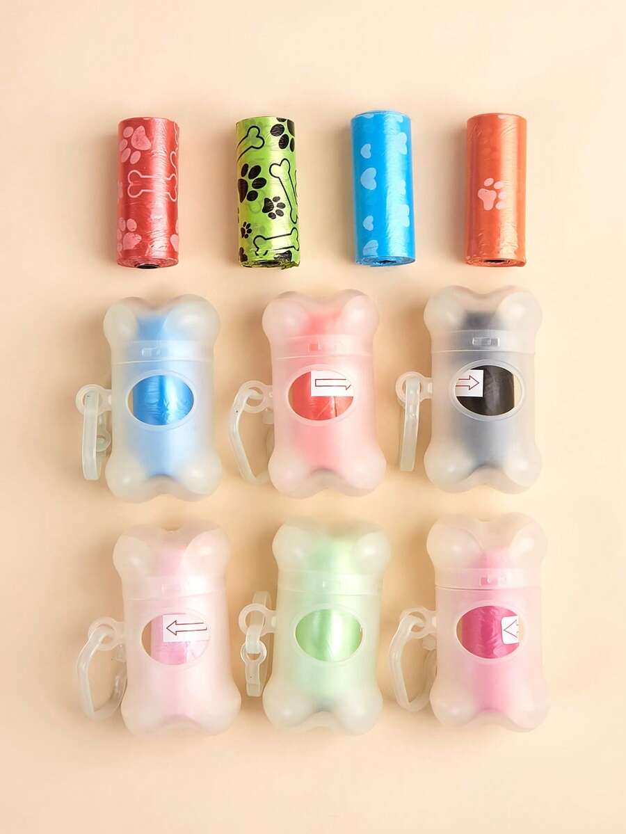 5 piezas bolsa de heces para mascota de color al azar con 1 pieza dispensador de bolsa - Multicolor - Ver 1