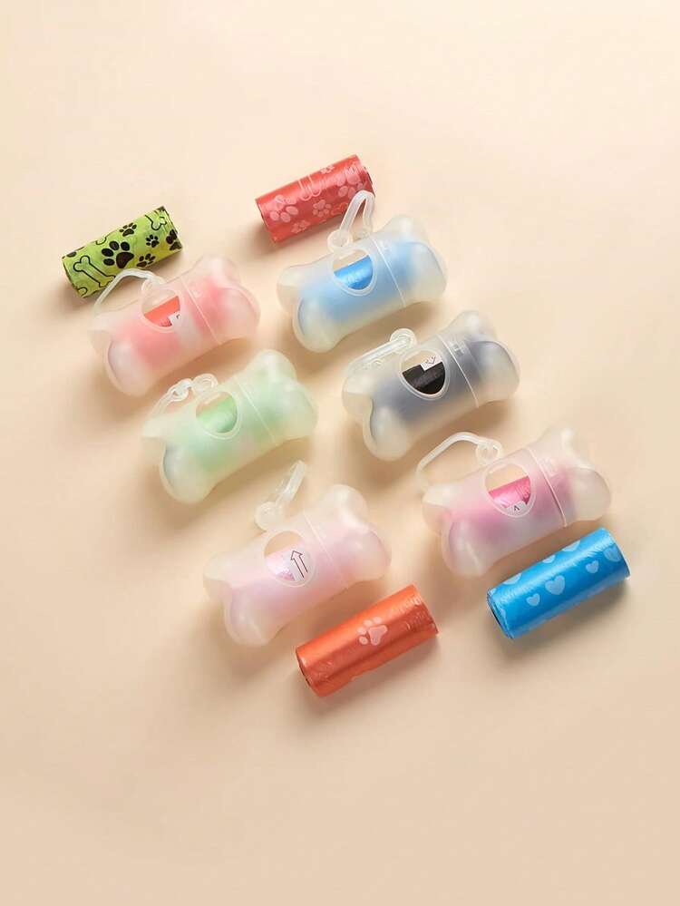 5 piezas bolsa de heces para mascota de color al azar con 1 pieza dispensador de bolsa - Multicolor - Añade 3