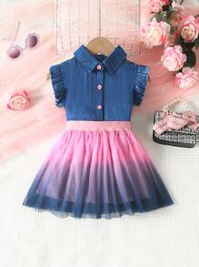 SHEIN 小女童荷葉邊襯衫和漸層網紗覆蓋半身裙 - 彩色 - 查看 8