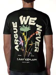 Manfinity EMRG Men Plus Floral & Slogan Graphic Tee - Black - View 1