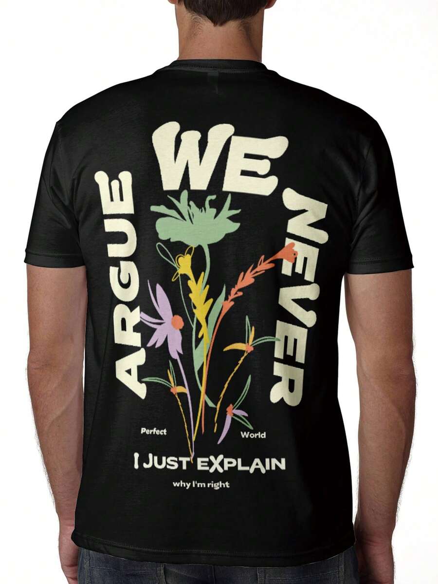 Manfinity EMRG Men Plus Floral & Slogan Graphic Tee - Black - View 1