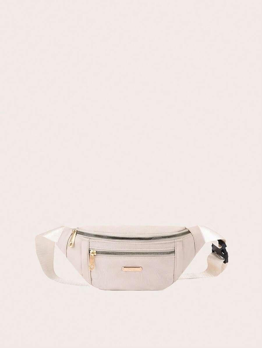 Metal Decor Release Buckle Detail Fanny Pack, Preppy Bum Bag For The First Day Of School