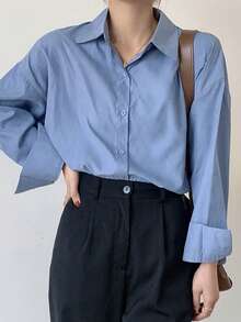 素色落肩袖大碼襯衫