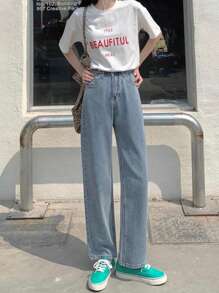 水洗直筒牛仔褲