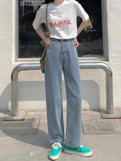 Washed Straight Leg Jeans