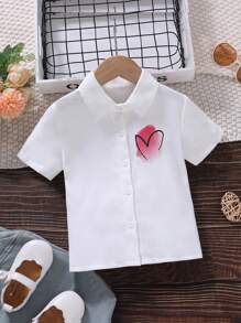 SHEIN 小女童愛心和標語圖案襯衫 - 白色 - 查看 2