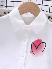 SHEIN 小女童愛心和標語圖案襯衫 - 白色 - 查看 3