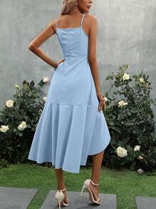 Chiquease Ruffle Trim Wrap Hem Belted Cami Dress - Baby Blue - View 2