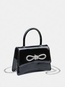 迷你黑色鑽石裝飾時尚方包附上衣單手柄 - 黑色 - 查看 3